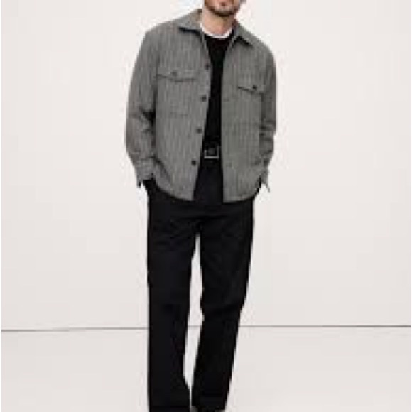 Banana Republic Men's Gray Pin Striped Wool Blend Shirt Jacket Large - Picture 6 of 7